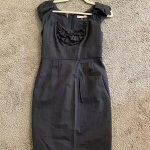 Grey shadow stripe dress with ruffle/scoop neck